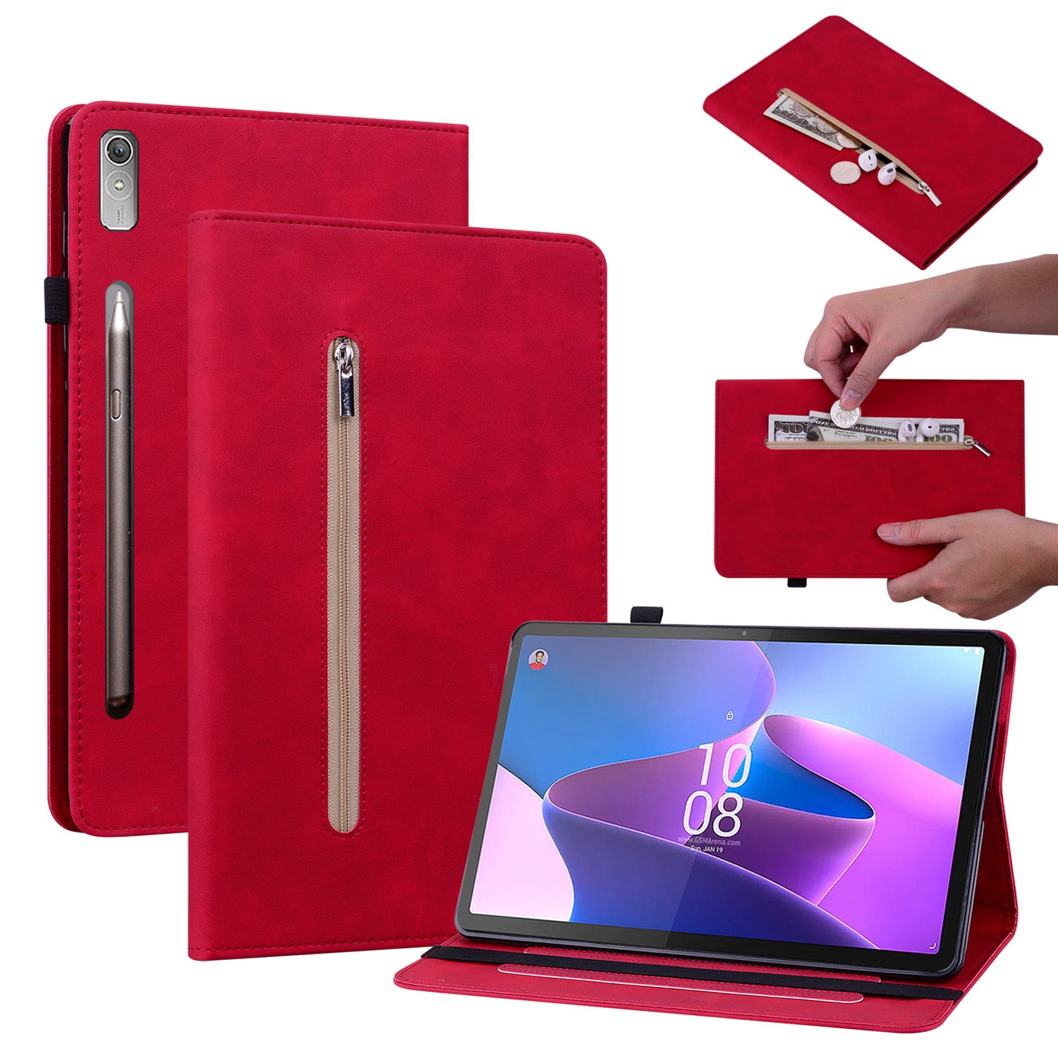 For Lenovo Tab P11 Pro Gen 2 PU Leather Case Elastic Band Closure Tablet Cover with Zipper Pocket