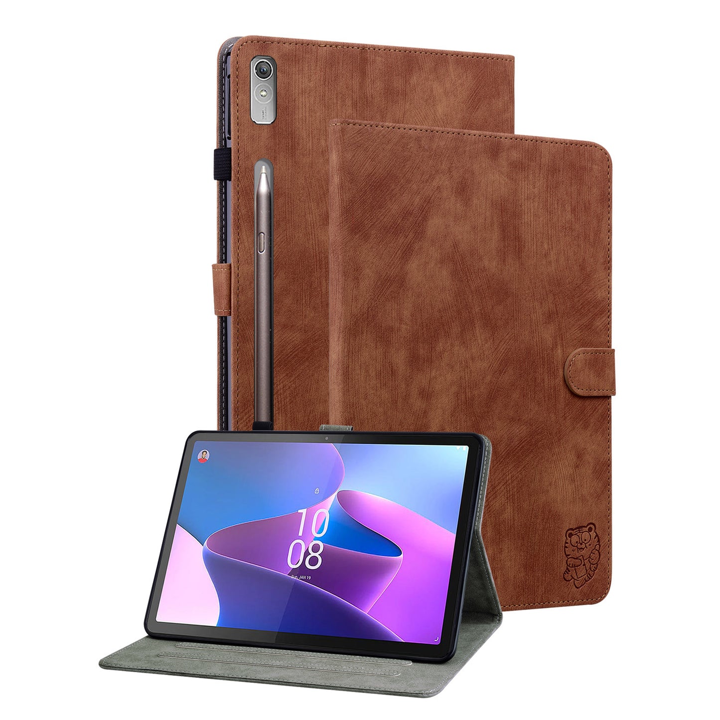 Shockproof Case for Lenovo Tab P11 Pro Gen 2 PU Leather Stand Case Cute Tiger Pattern Flip Cover with Card Holder