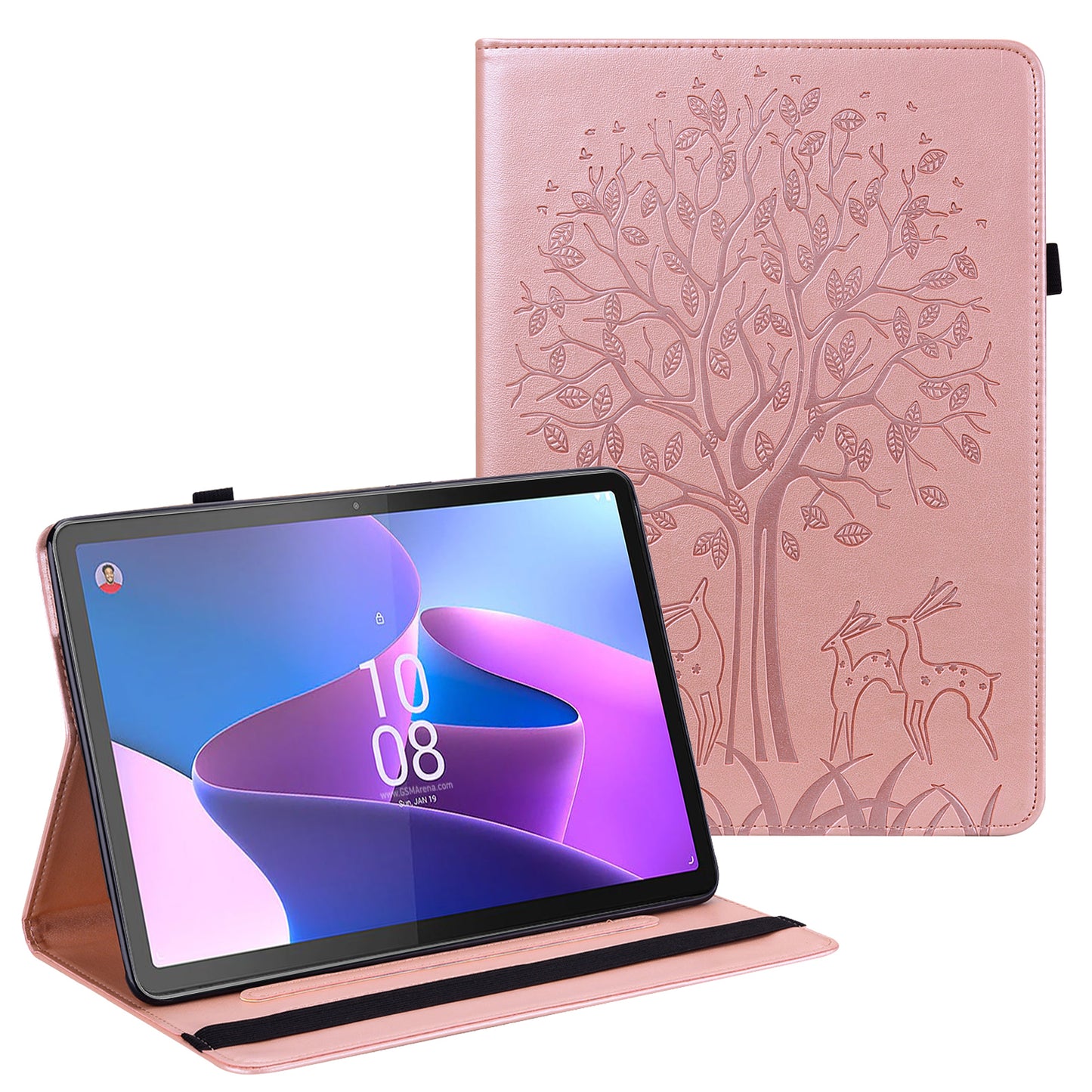 PU Leather Case for Lenovo Tab P11 Gen 2 Protective Cover Tree Deer Imprinted Stand Case with Card Slots