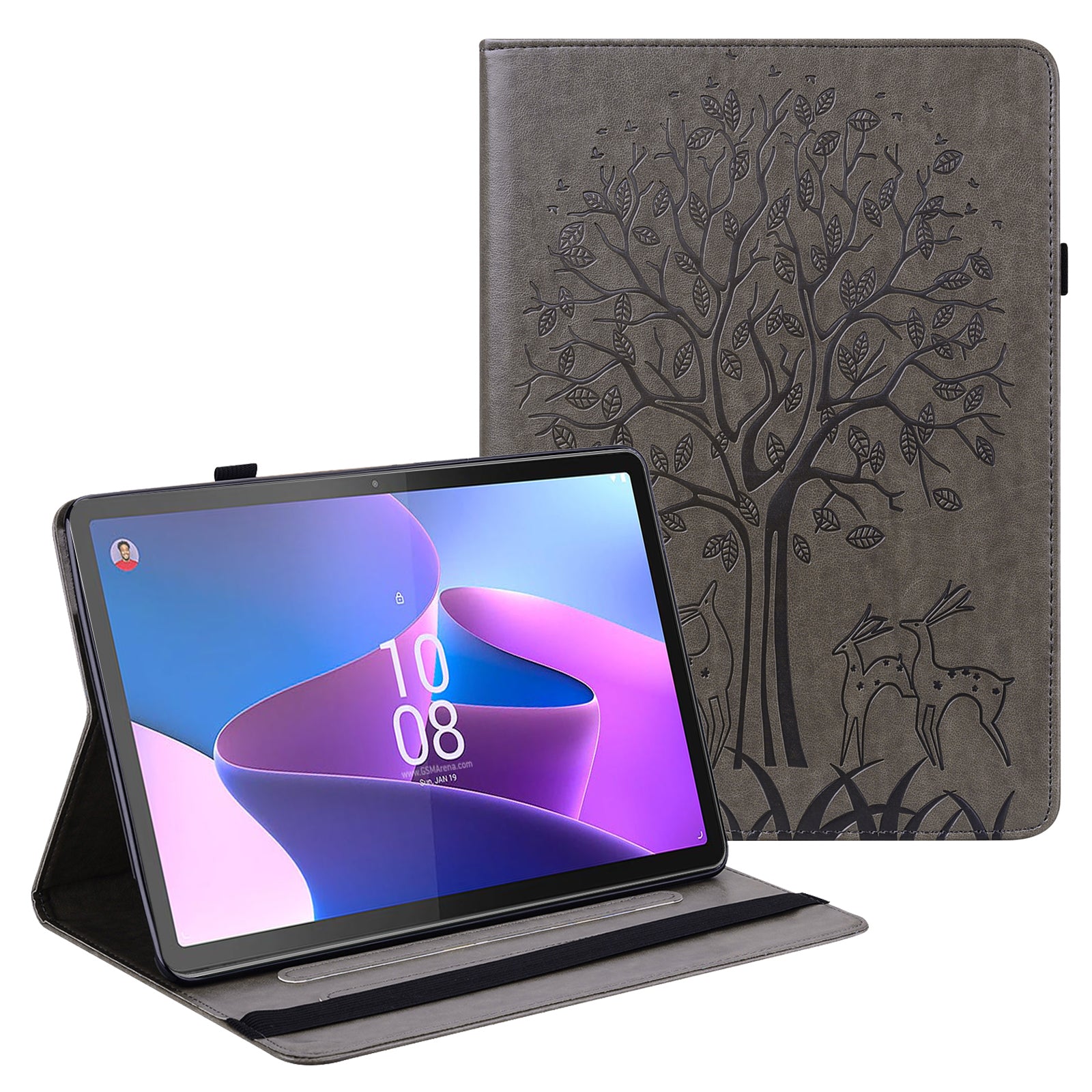 PU Leather Case for Lenovo Tab P11 Gen 2 Protective Cover Tree Deer Imprinted Stand Case with Card Slots