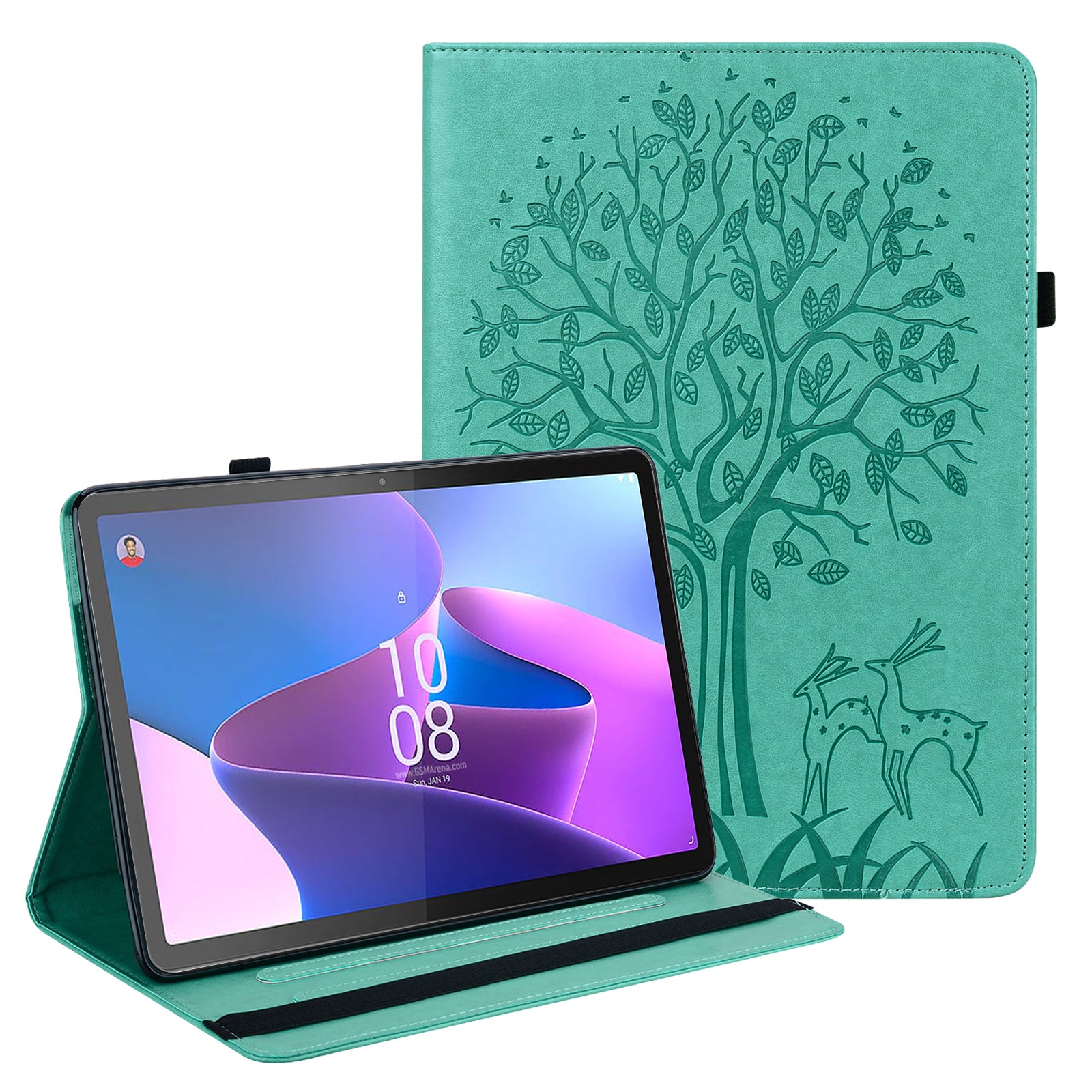 PU Leather Case for Lenovo Tab P11 Gen 2 Protective Cover Tree Deer Imprinted Stand Case with Card Slots