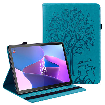 For Lenovo Tab P11 Pro Gen 2 Anti-Drop Leather Case Tree Deer Imprinted Stand Cover with Card Slots, Elastic Band