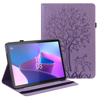 For Lenovo Tab P11 Pro Gen 2 Anti-Drop Leather Case Tree Deer Imprinted Stand Cover with Card Slots, Elastic Band