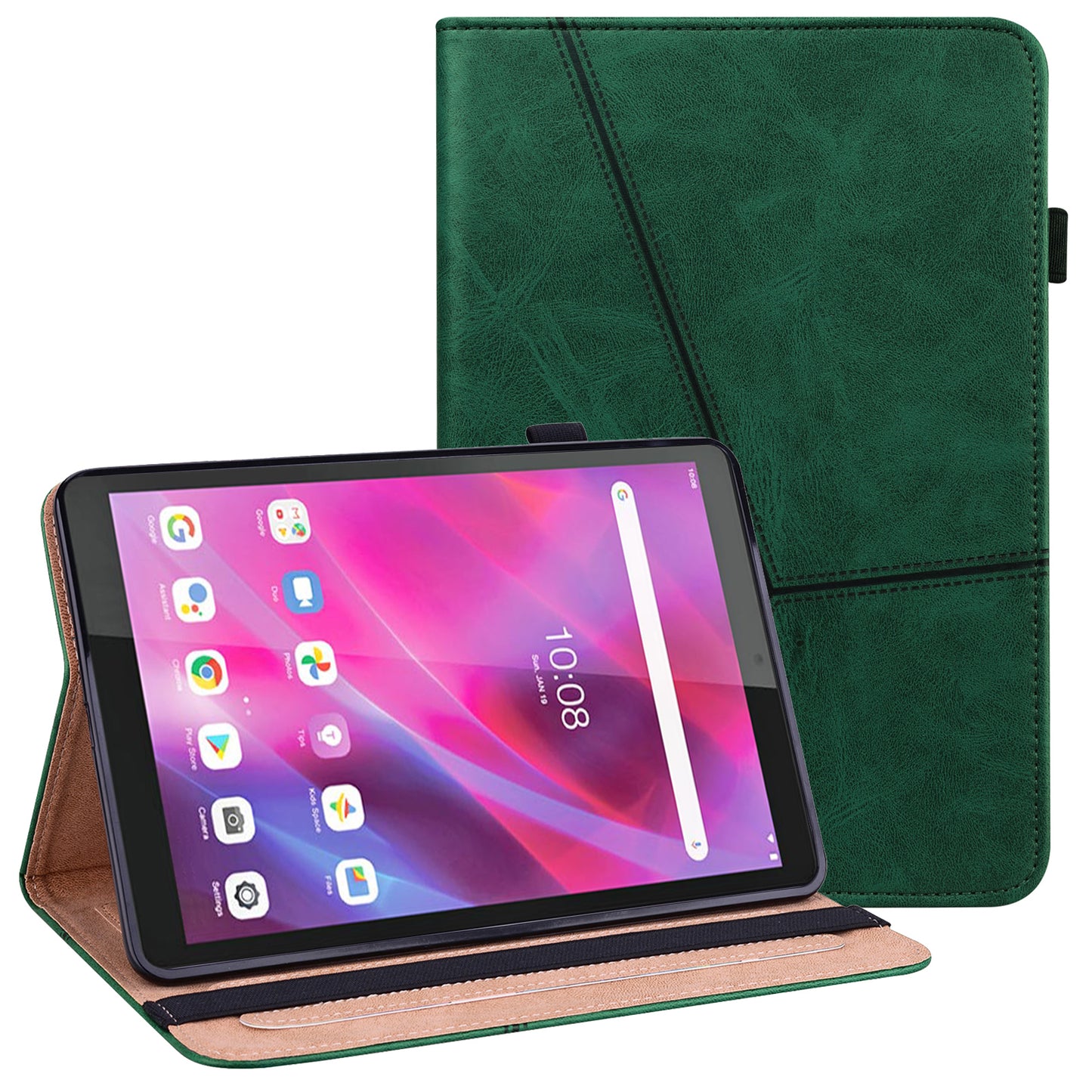 For Lenovo Tab M8 Gen 4 Line Imprinted Leather Drop-proof Tablet Cover Stand with Card Slots