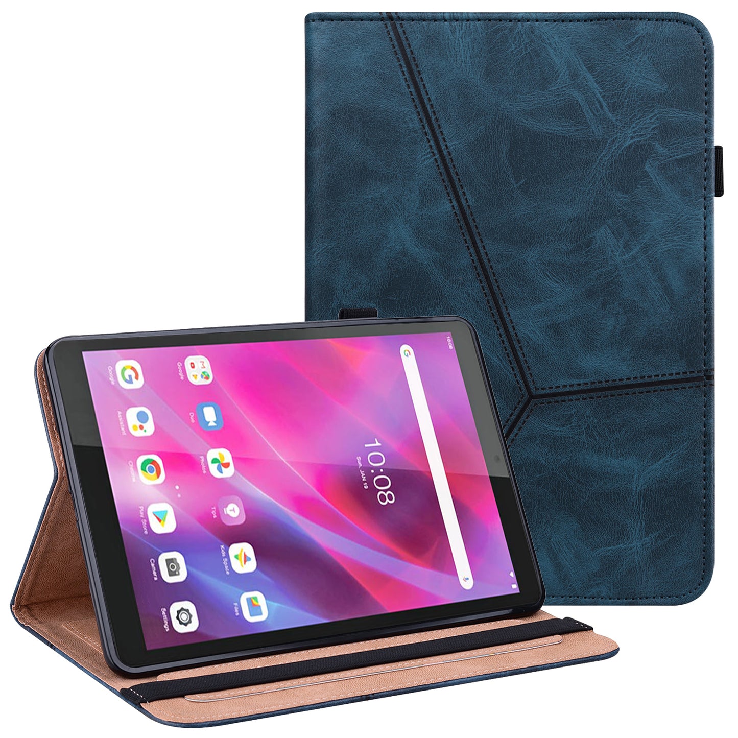 For Lenovo Tab M8 Gen 4 Line Imprinted Leather Drop-proof Tablet Cover Stand with Card Slots