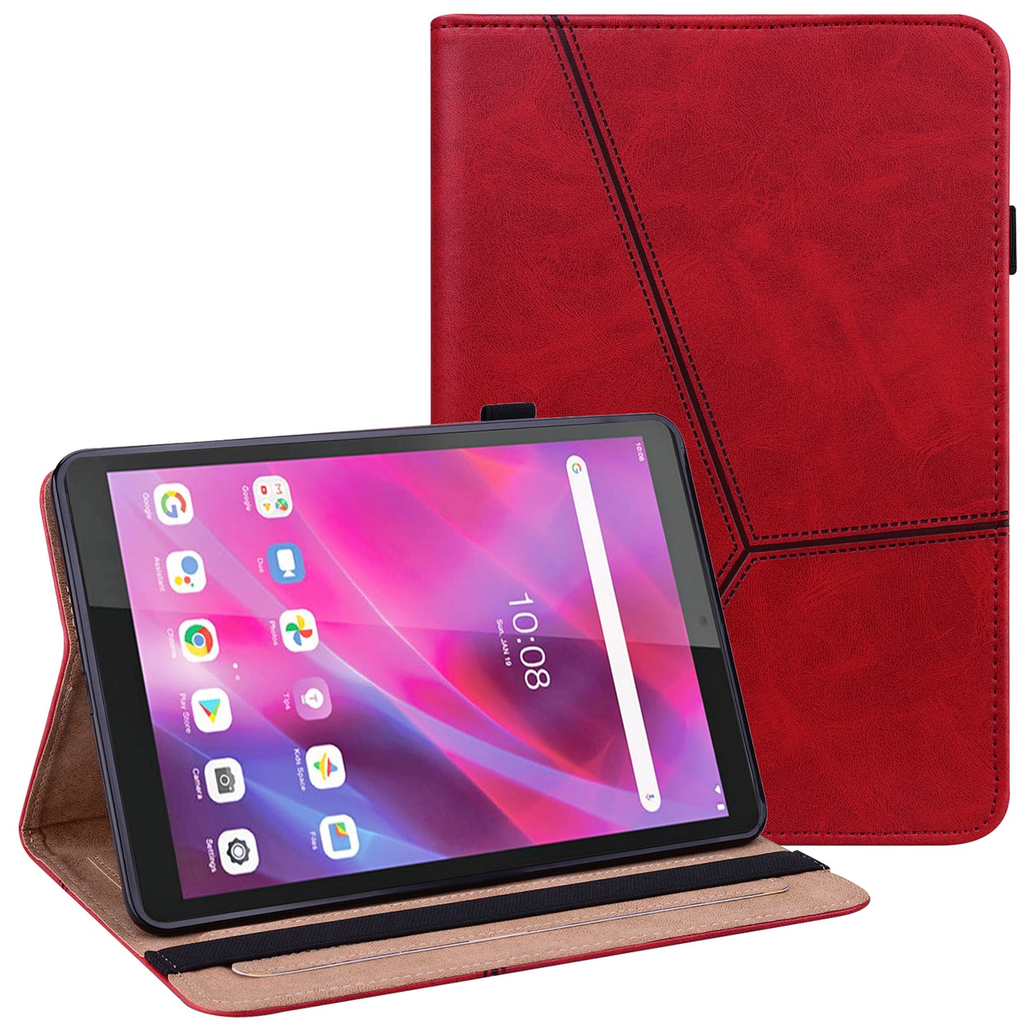 For Lenovo Tab M8 Gen 4 Line Imprinted Leather Drop-proof Tablet Cover Stand with Card Slots