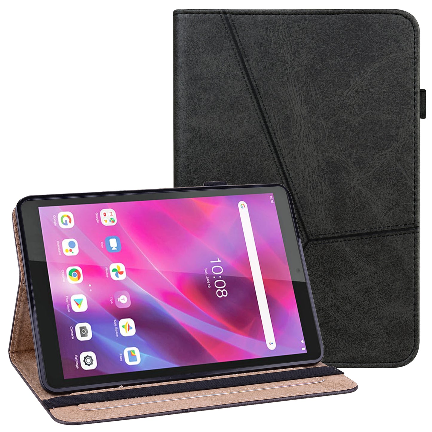 For Lenovo Tab M8 Gen 4 Line Imprinted Leather Drop-proof Tablet Cover Stand with Card Slots