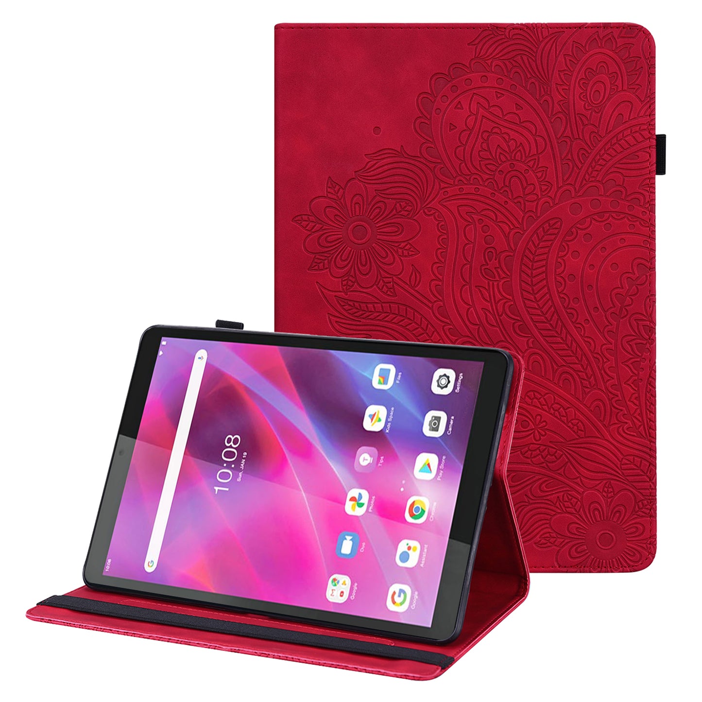 For Lenovo Tab M8 Gen 4 Flower Imprinting Tablet Protective Shell PU Leather Anti-drop Stand Case with Card Slots