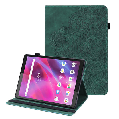 For Lenovo Tab M8 Gen 4 Flower Imprinting Tablet Protective Shell PU Leather Anti-drop Stand Case with Card Slots