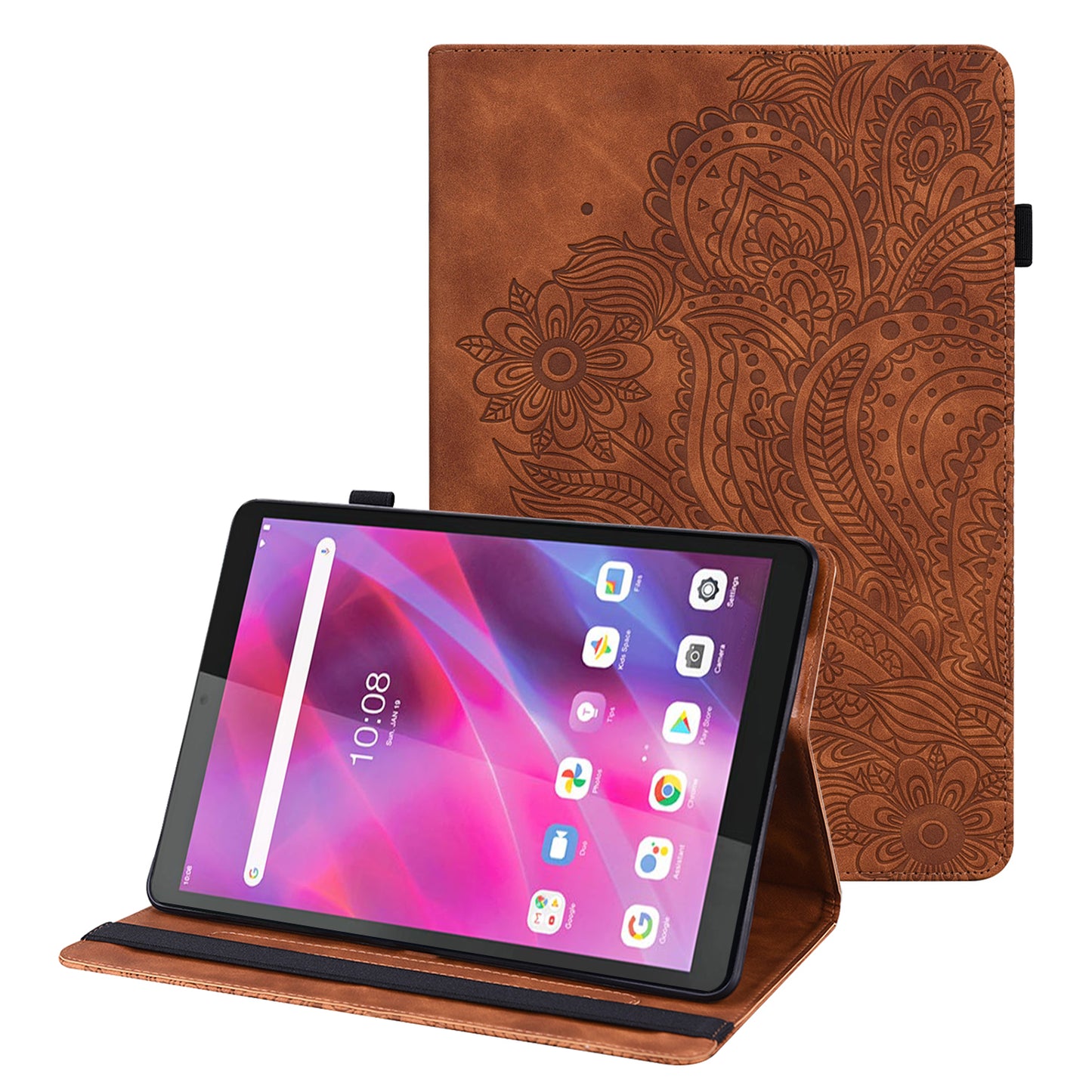 For Lenovo Tab M8 Gen 4 Flower Imprinting Tablet Protective Shell PU Leather Anti-drop Stand Case with Card Slots