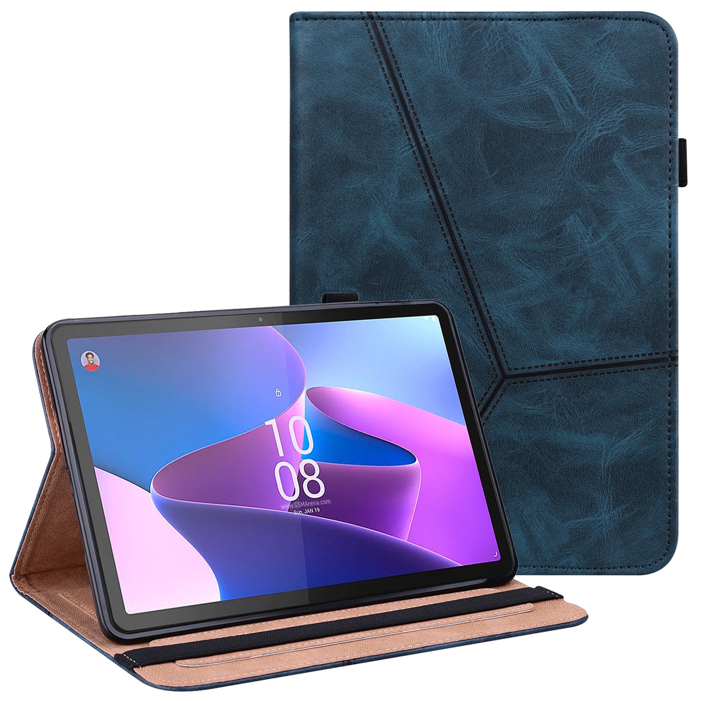 Leather Tablet Case for Lenovo Tab P11 Pro Gen 2 , Line Imprinted Anti-drop Tablet Cover Stand Card Holder