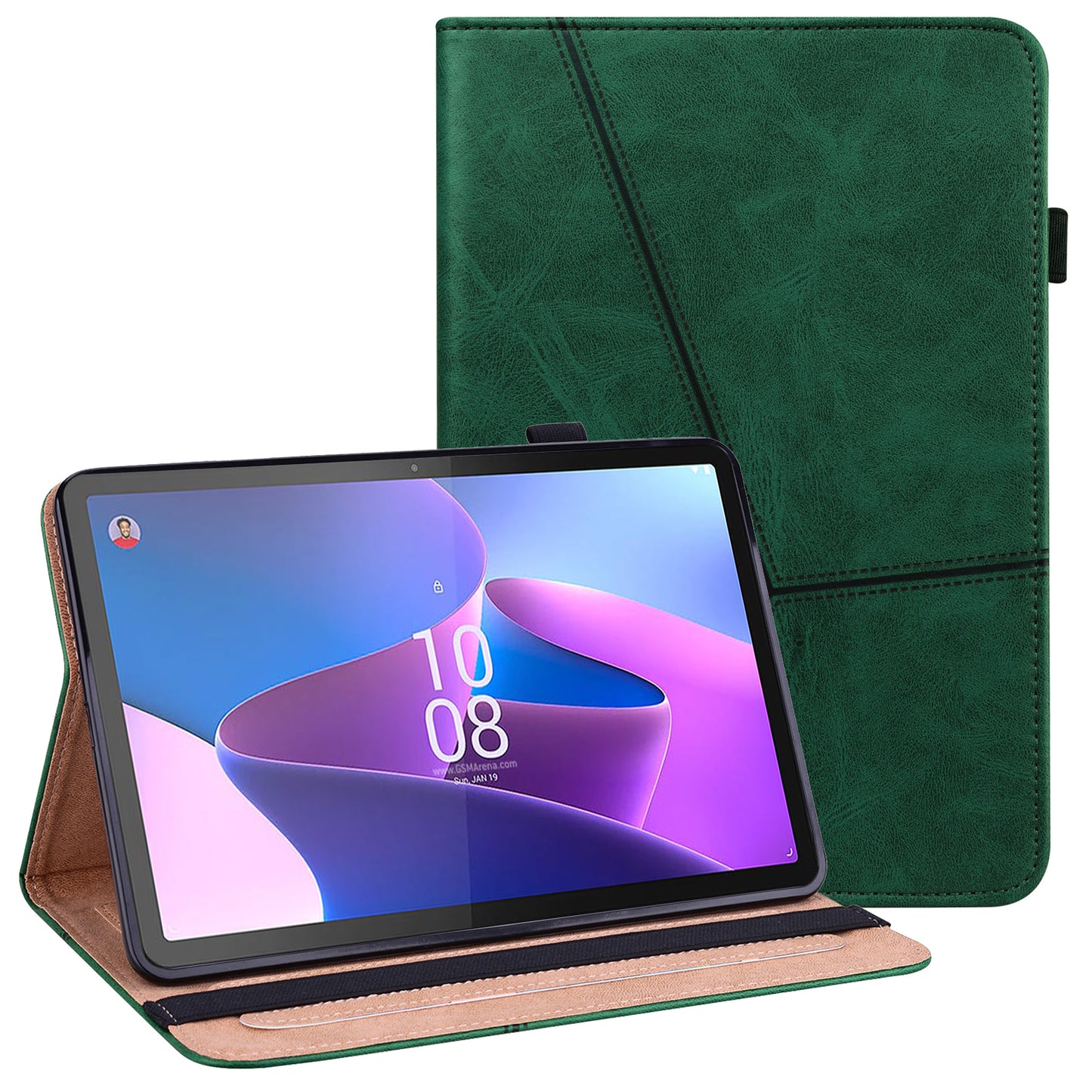 Leather Tablet Case for Lenovo Tab P11 Pro Gen 2 , Line Imprinted Anti-drop Tablet Cover Stand Card Holder