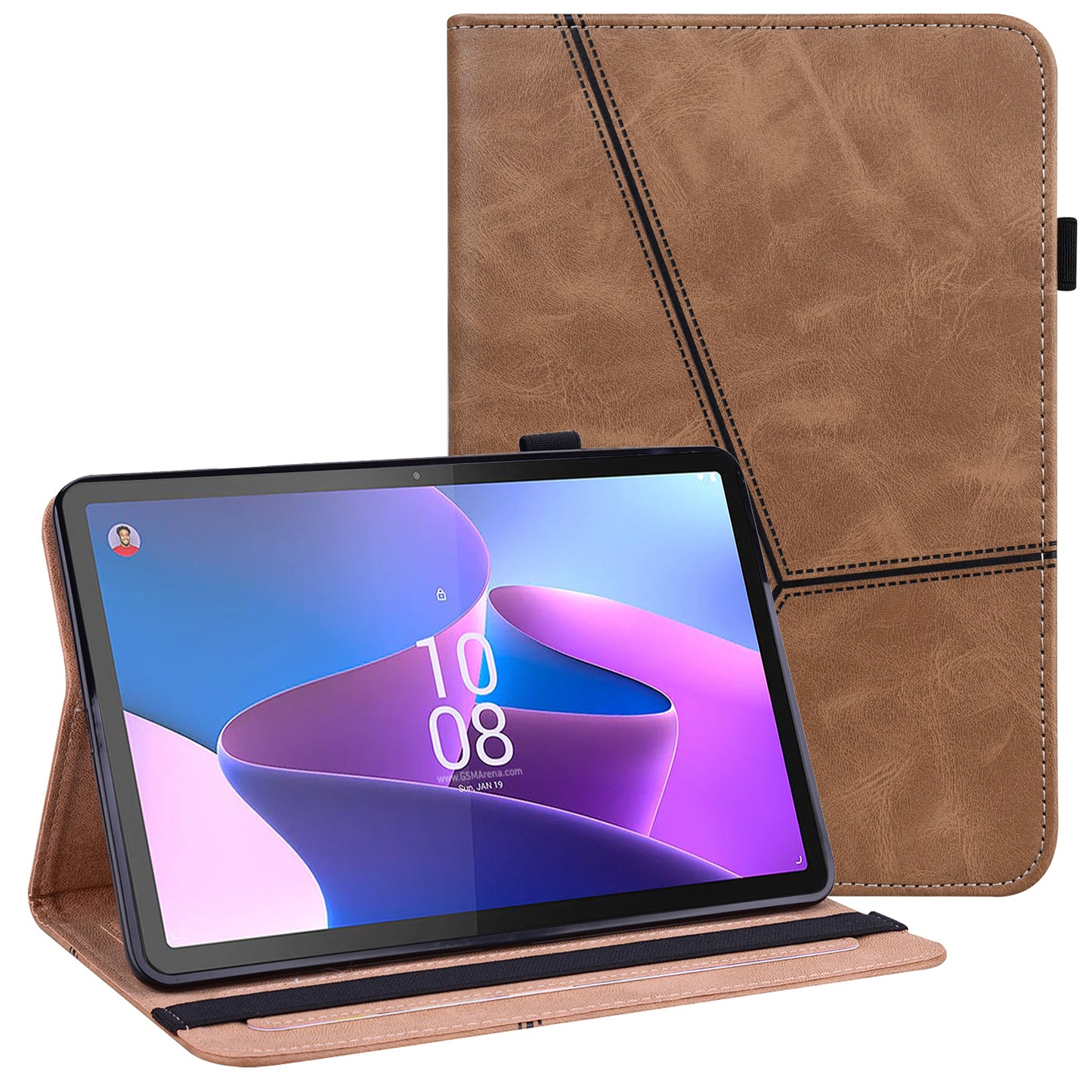 Leather Tablet Case for Lenovo Tab P11 Pro Gen 2 , Line Imprinted Anti-drop Tablet Cover Stand Card Holder