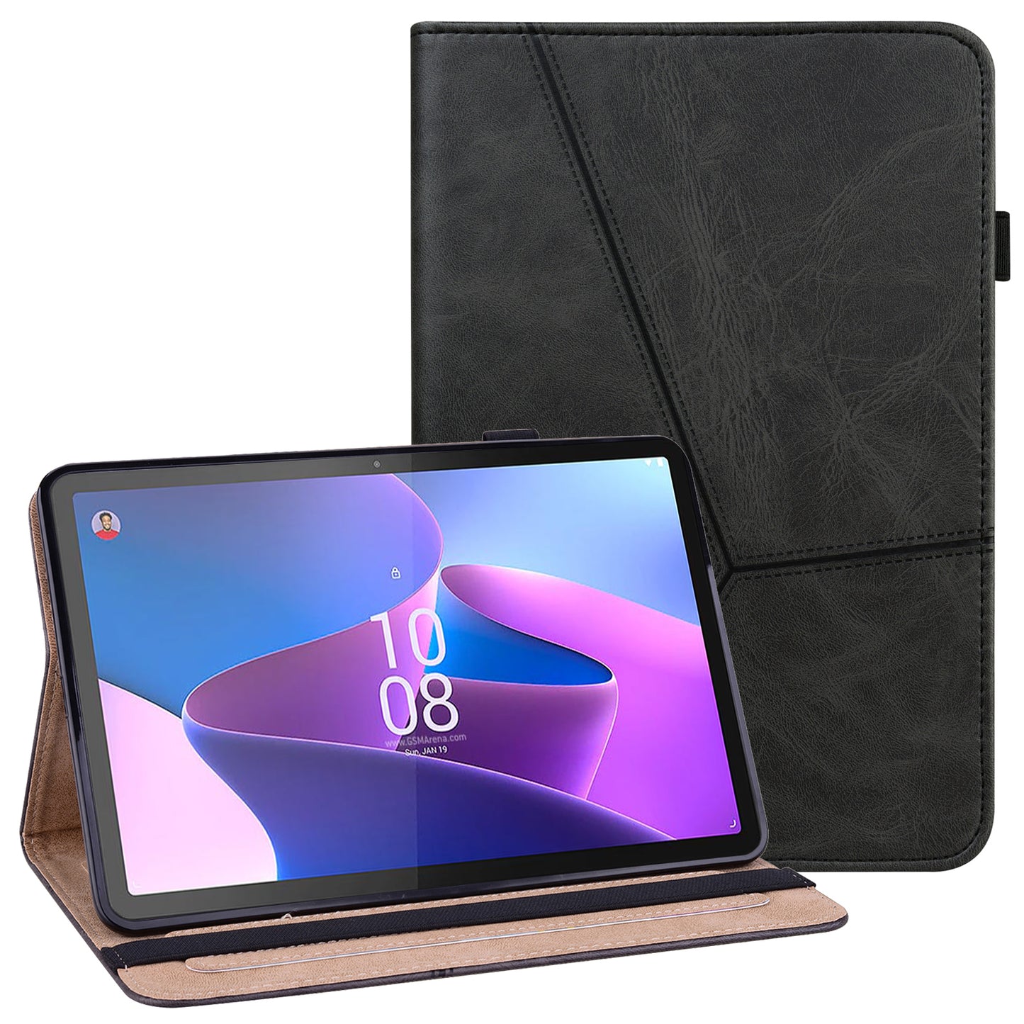 Leather Tablet Case for Lenovo Tab P11 Pro Gen 2 , Line Imprinted Anti-drop Tablet Cover Stand Card Holder