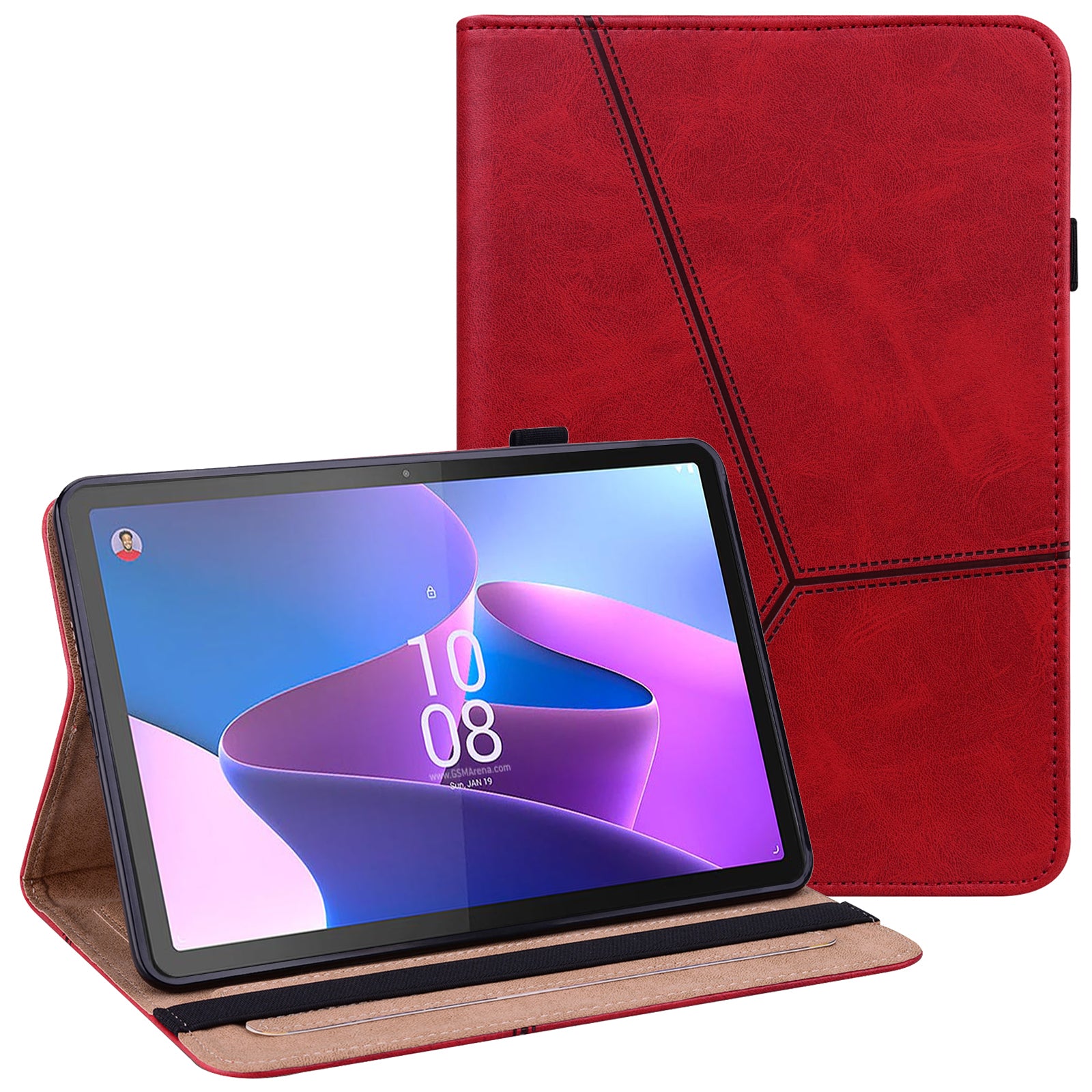 Leather Tablet Case for Lenovo Tab P11 Pro Gen 2 , Line Imprinted Anti-drop Tablet Cover Stand Card Holder