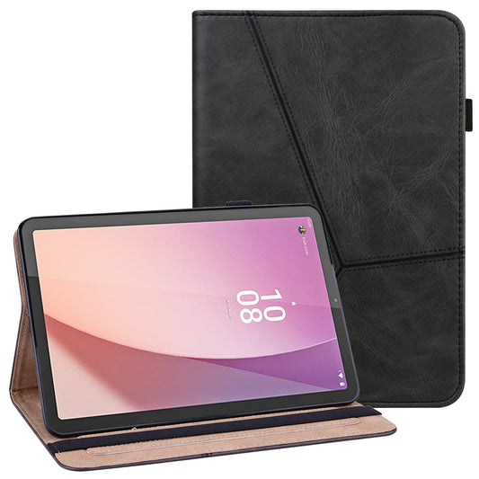 Flip Book Stand Cover for Lenovo Tab M9 , PU Leather Line Imprinted Tablet Case with Card Slots