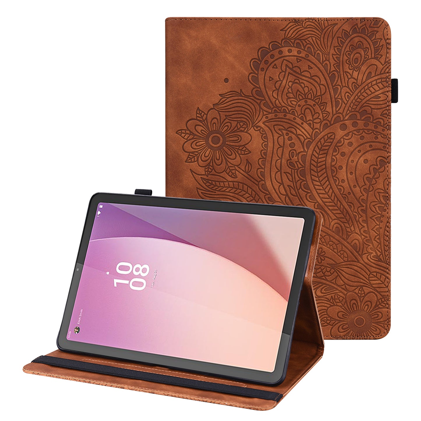 For Lenovo Tab M9 Flip PU Leather Cover Flower Imprinting Stand Card Holder Tablet Case