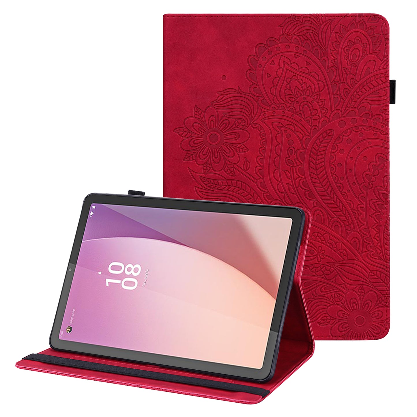 For Lenovo Tab M9 Flip PU Leather Cover Flower Imprinting Stand Card Holder Tablet Case