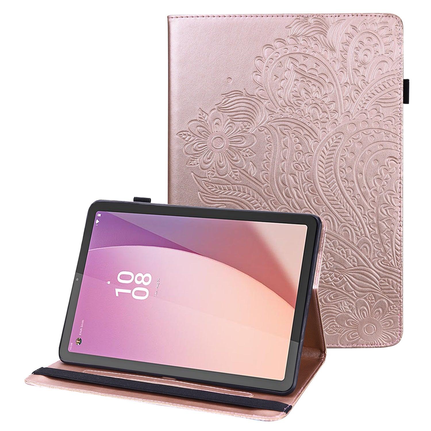 For Lenovo Tab M9 Flip PU Leather Cover Flower Imprinting Stand Card Holder Tablet Case