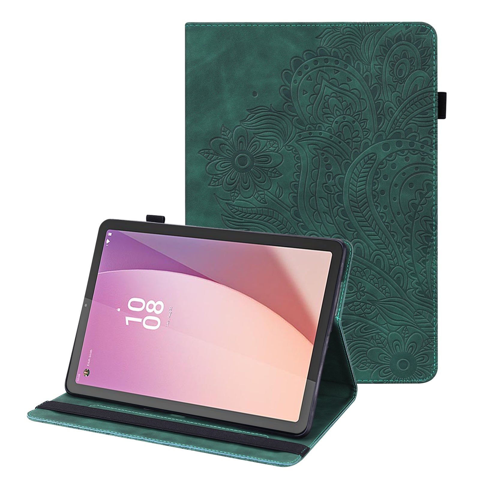 For Lenovo Tab M9 Flip PU Leather Cover Flower Imprinting Stand Card Holder Tablet Case