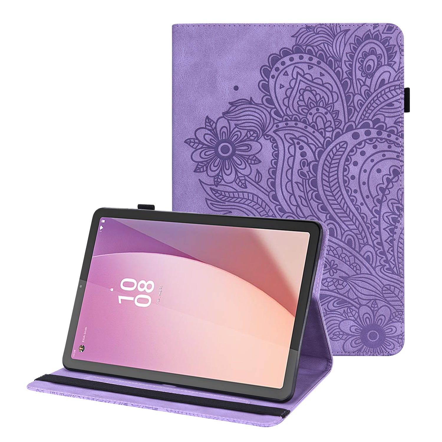 For Lenovo Tab M9 Flip PU Leather Cover Flower Imprinting Stand Card Holder Tablet Case