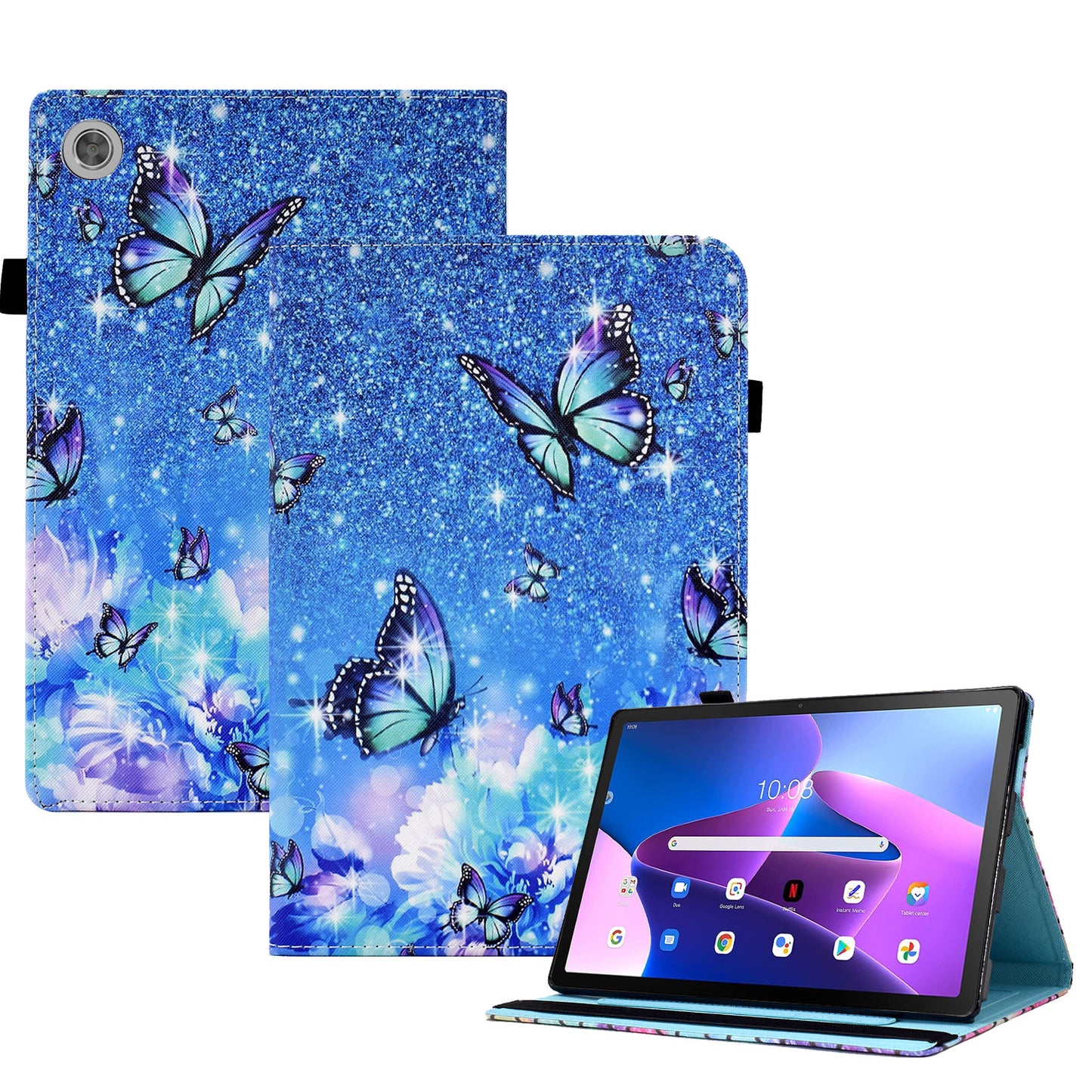 For Lenovo Tab M10 (Gen 3) PU Leather Tablet Case Pattern Printing Stand Card Holder Cover with Elastic Band