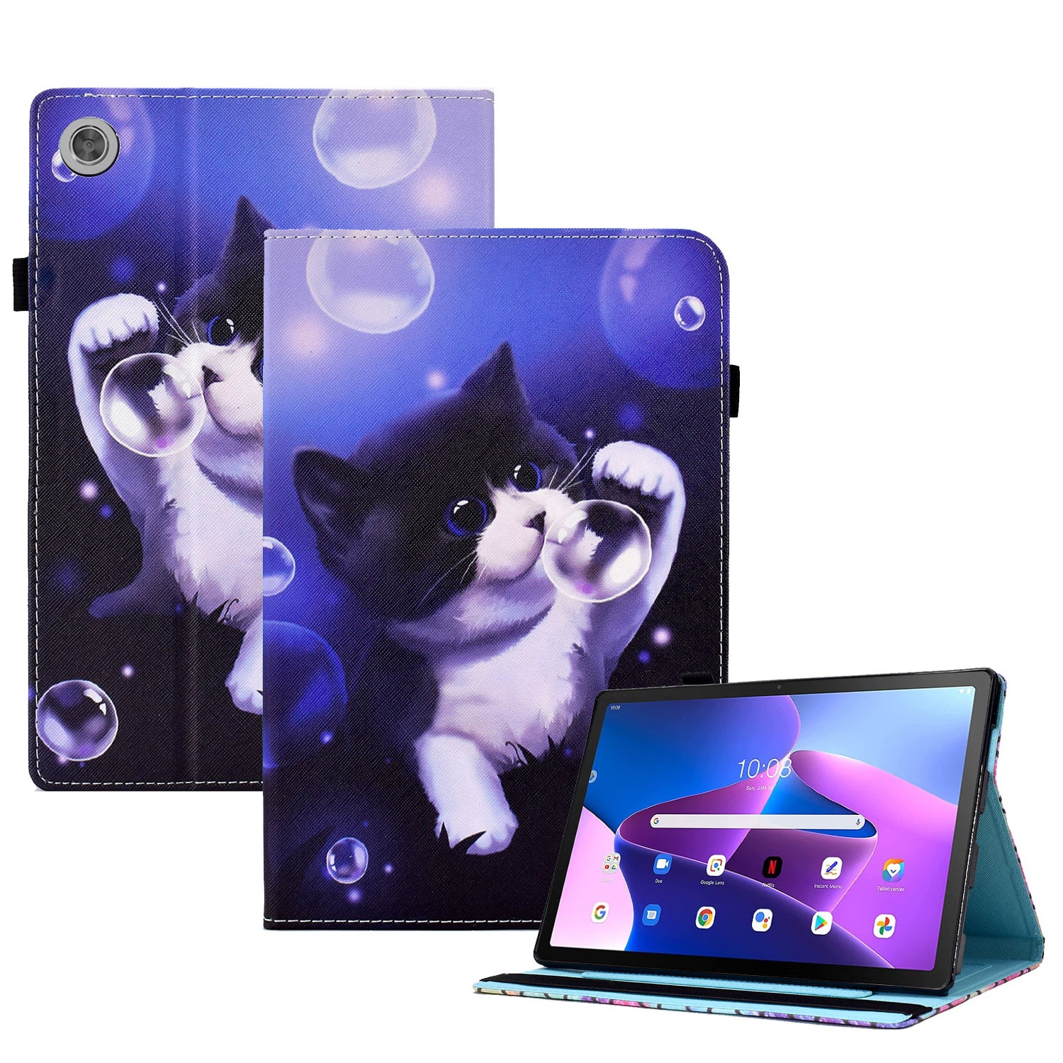 For Lenovo Tab M10 (Gen 3) PU Leather Tablet Case Pattern Printing Stand Card Holder Cover with Elastic Band