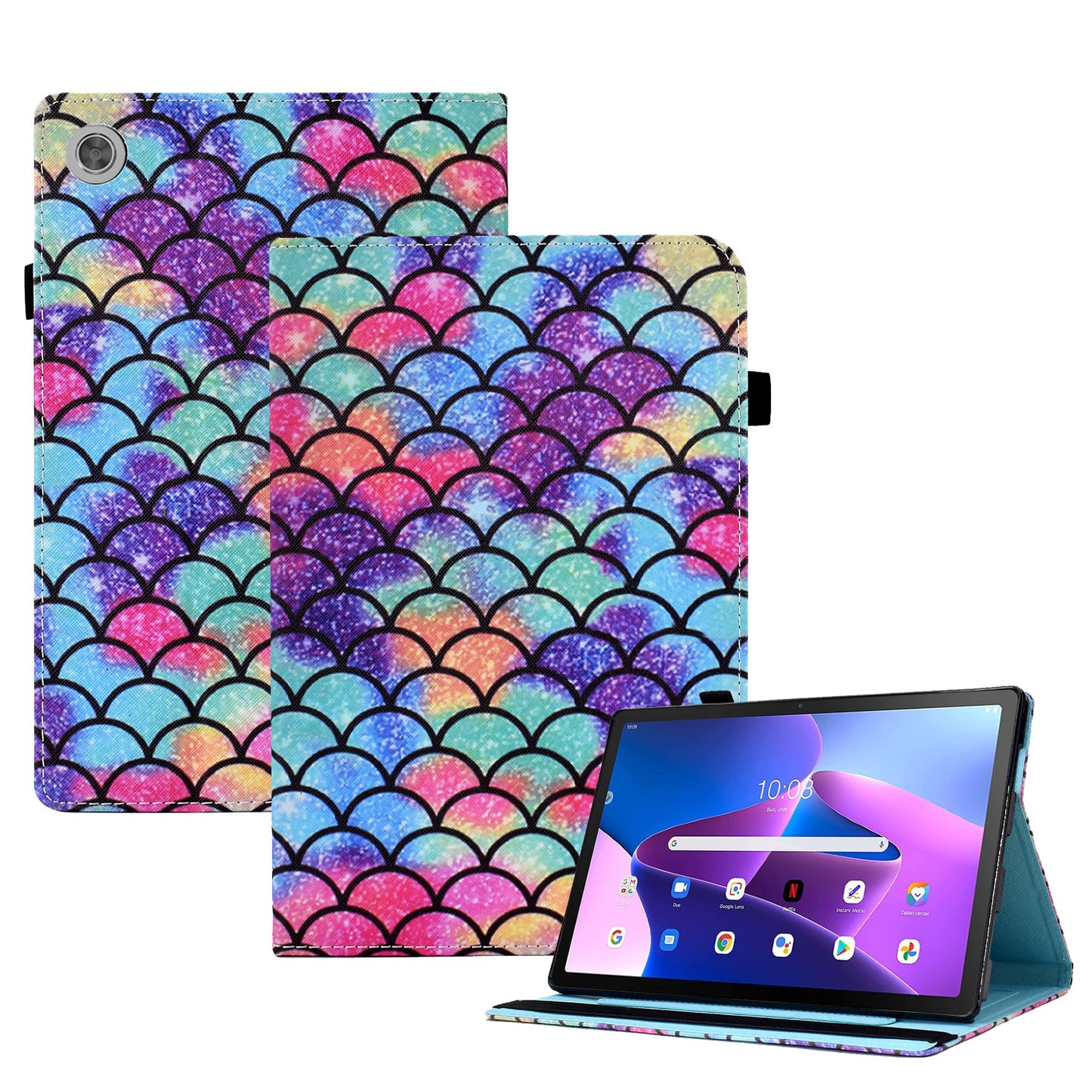 For Lenovo Tab M10 (Gen 3) PU Leather Tablet Case Pattern Printing Stand Card Holder Cover with Elastic Band