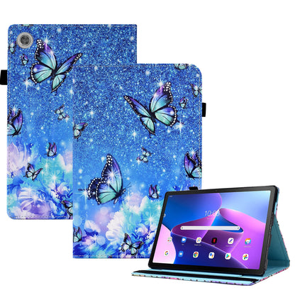 For Lenovo Tab M10 Plus (3rd Gen) Pattern Printing PU Leather Tablet Case Stand Elastic Band Cover with Card Slots