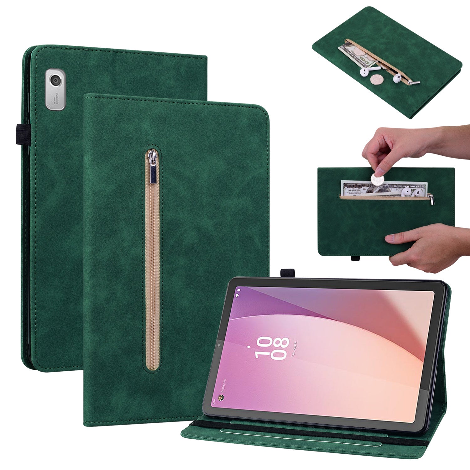 For Lenovo Tab M9 Tablet Case PU Leather Stand Zipper Pocket Card Slot Protection Wallet Cover