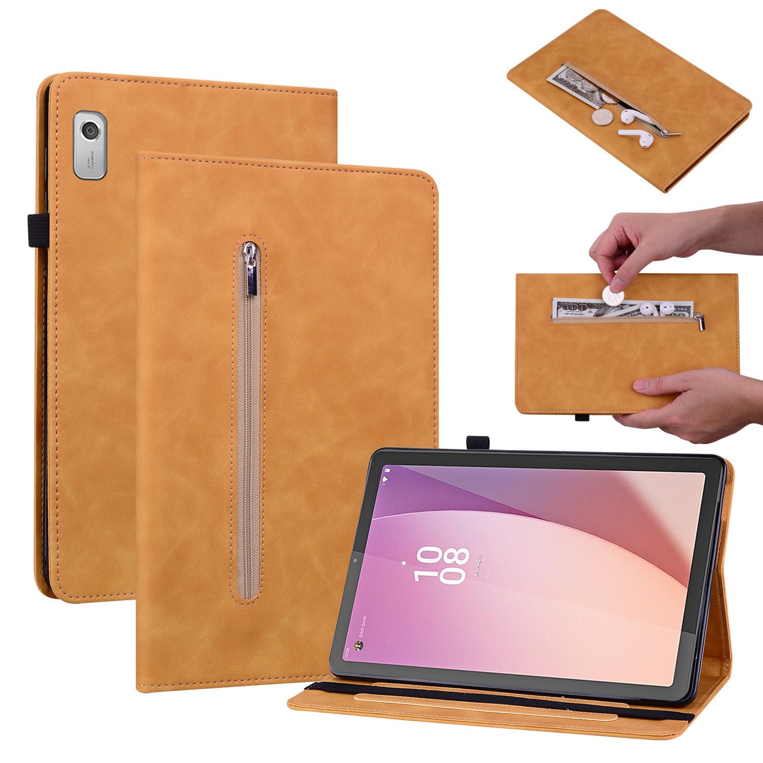 For Lenovo Tab M9 Tablet Case PU Leather Stand Zipper Pocket Card Slot Protection Wallet Cover