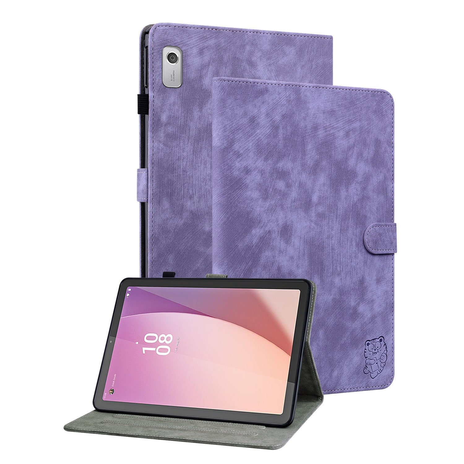 PU Leather Case for Lenovo Tab M9 Cute Tiger Pattern Tablet Protective Sleeve with Stand / Card Holder