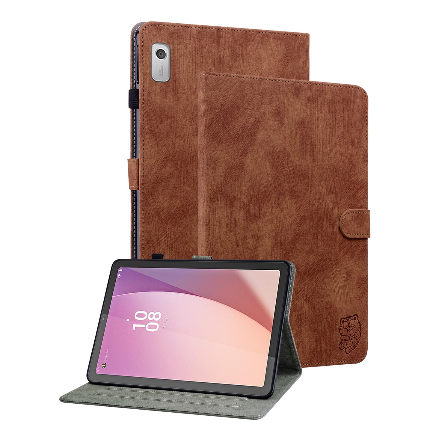 PU Leather Case for Lenovo Tab M9 Cute Tiger Pattern Tablet Protective Sleeve with Stand / Card Holder