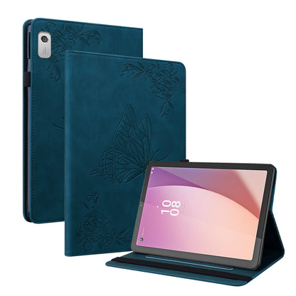 For Lenovo Tab M9 Imprinted Butterfly Flower PU Leather Card Holder Stand Tablet Case with Pen Loop