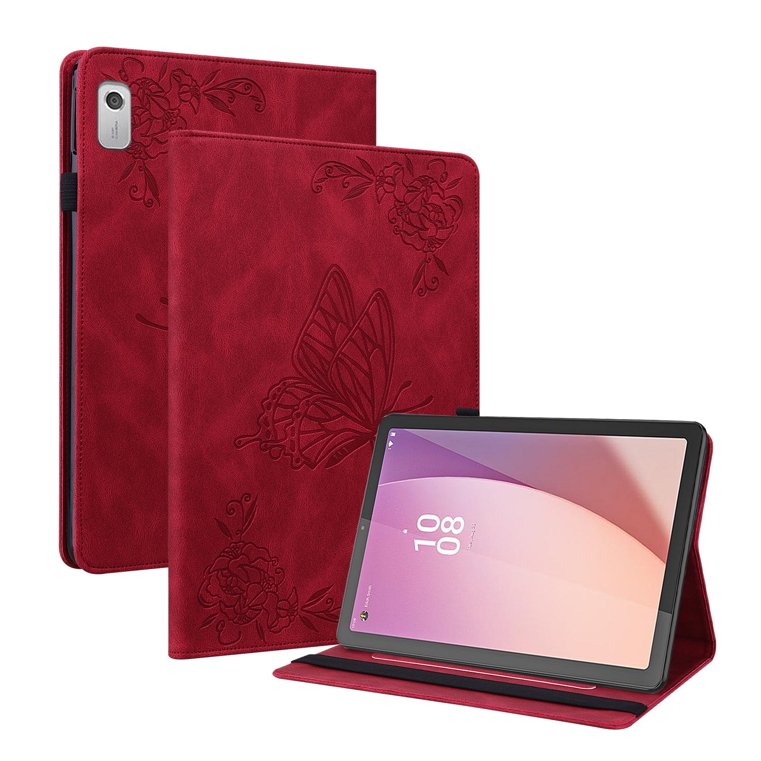 For Lenovo Tab M9 Imprinted Butterfly Flower PU Leather Card Holder Stand Tablet Case with Pen Loop