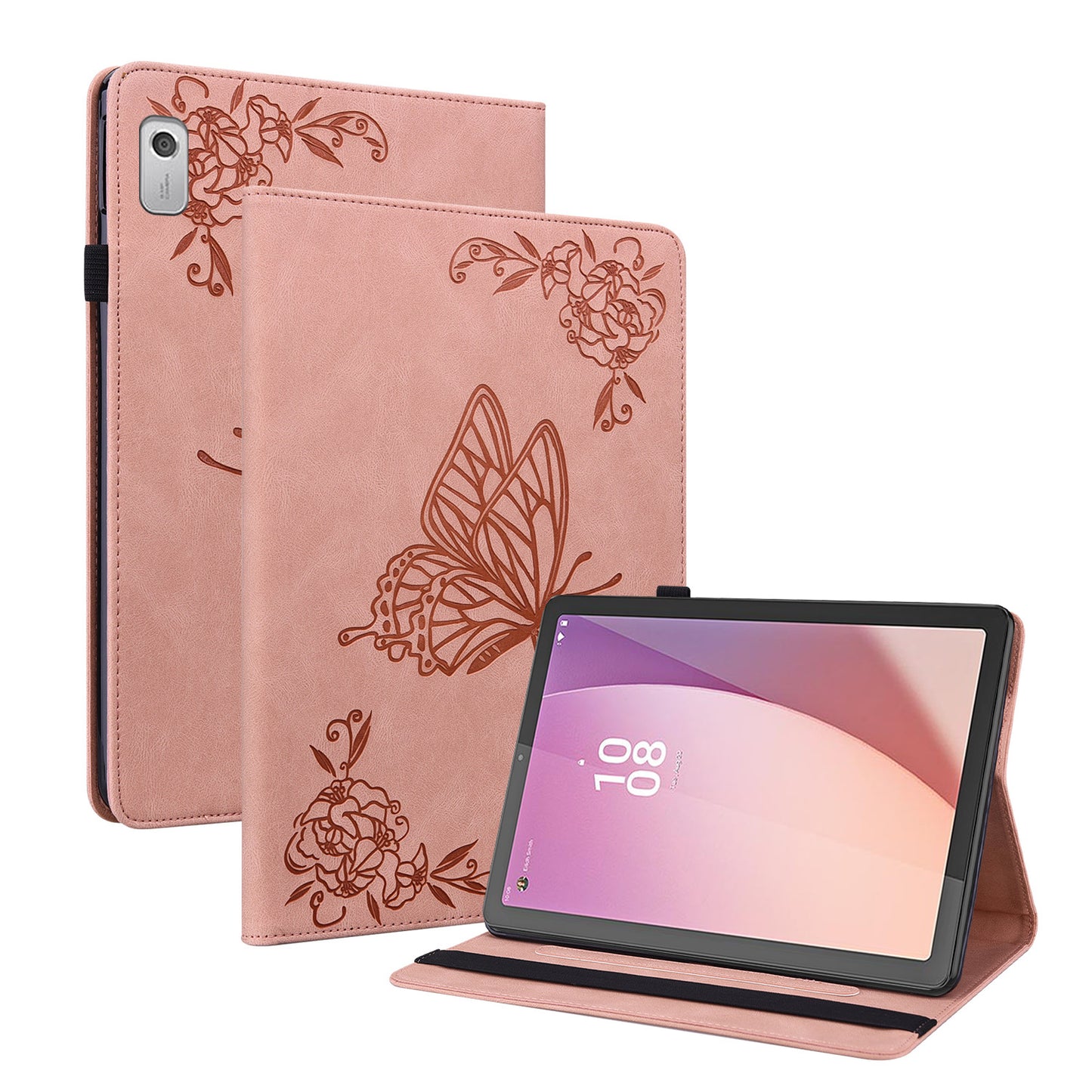 For Lenovo Tab M9 Imprinted Butterfly Flower PU Leather Card Holder Stand Tablet Case with Pen Loop