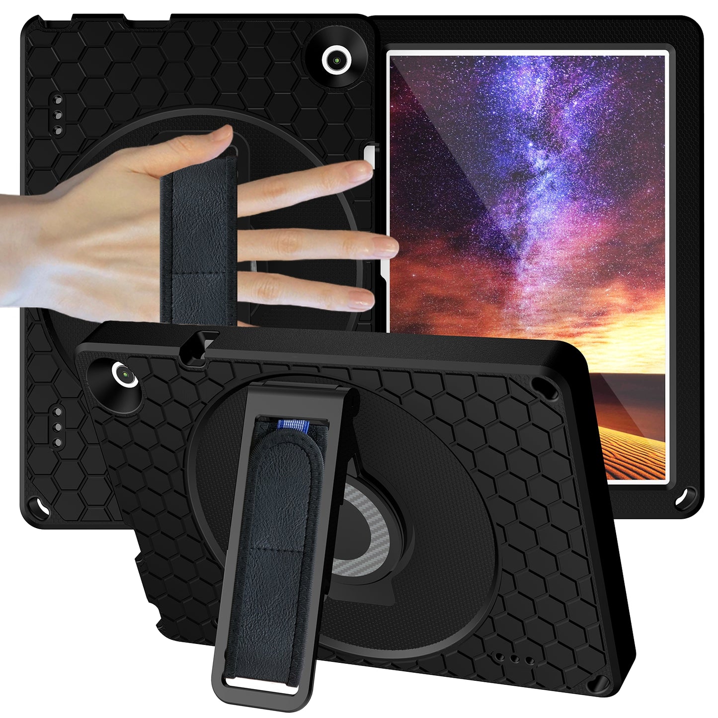 For Walmart Onn 10.1&quot; (2022) Tablet Case Hand Strap Rotary Kickstand EVA+PC Tablet Cover with Shoulder Strap