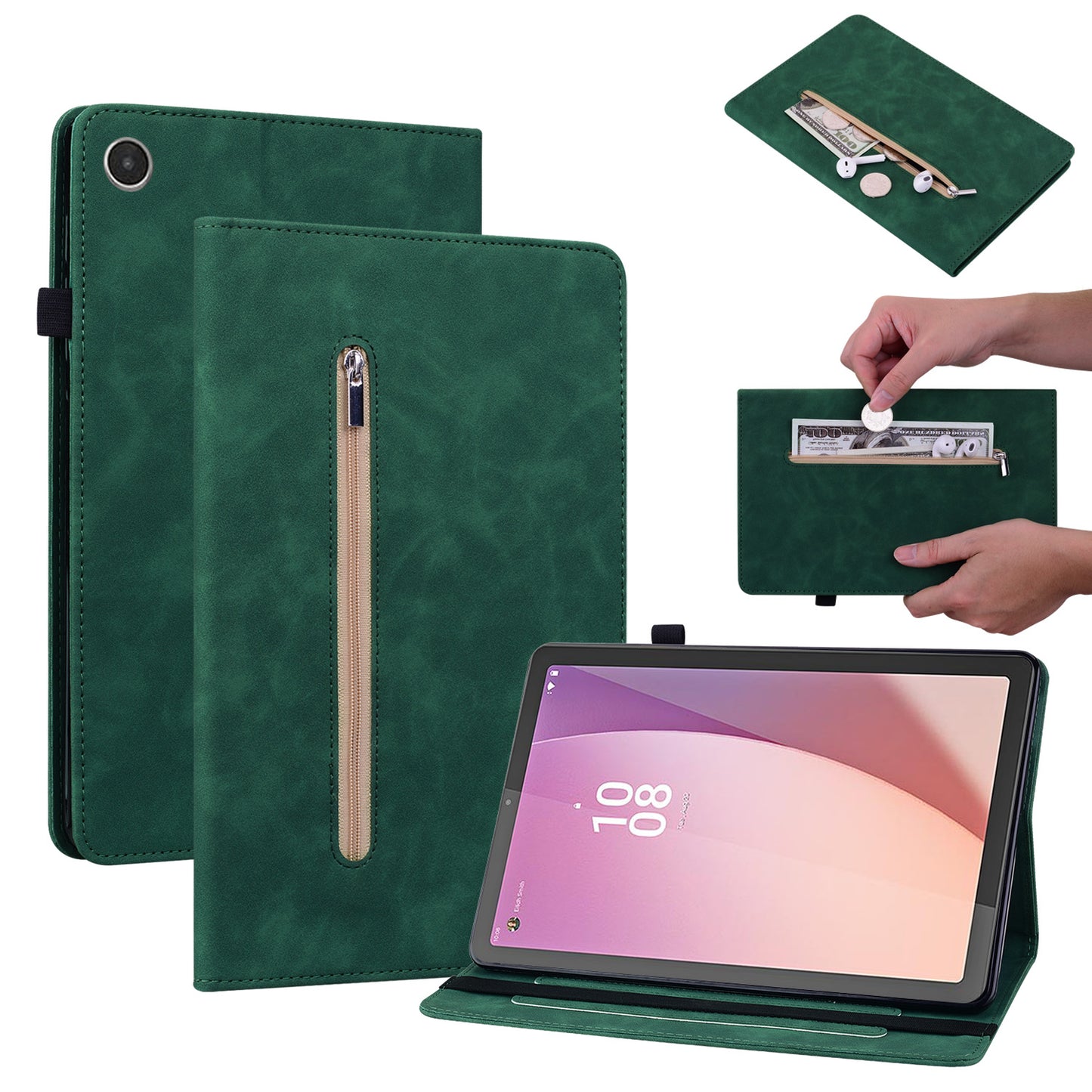 For Lenovo Tab M8 Gen 4 Stand Tablet Leather Case Zipper Pocket Card Holder Tablet Cover