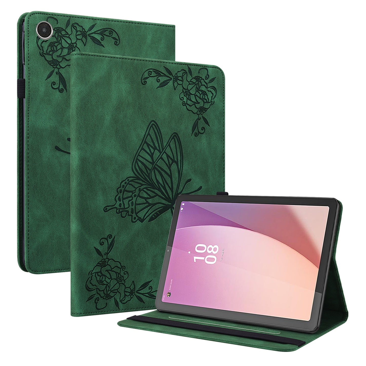 For Lenovo Tab M8 Gen 4 Stand Leather Tablet Case Imprinted Butterfly Flower Card Holder Tablet Cover