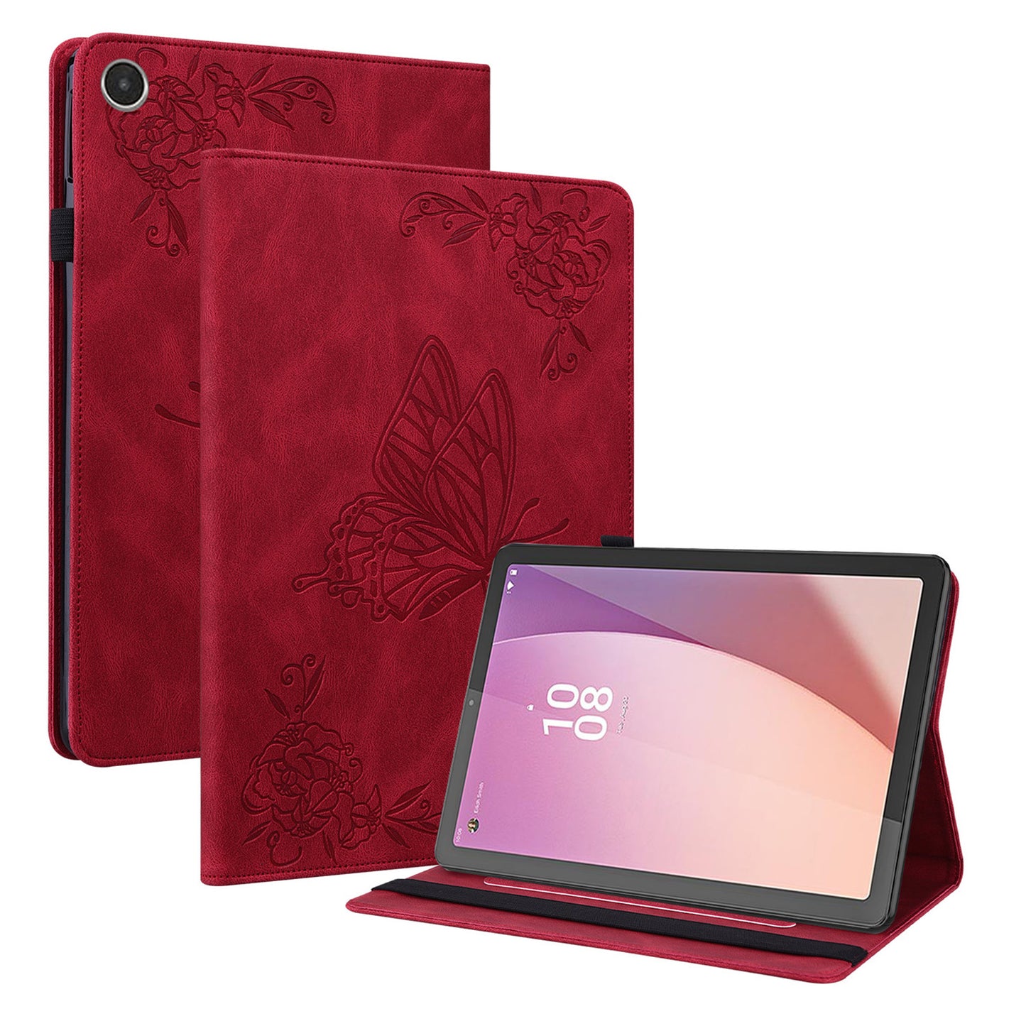 For Lenovo Tab M8 Gen 4 Stand Leather Tablet Case Imprinted Butterfly Flower Card Holder Tablet Cover