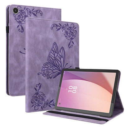 For Lenovo Tab M8 Gen 4 Stand Leather Tablet Case Imprinted Butterfly Flower Card Holder Tablet Cover