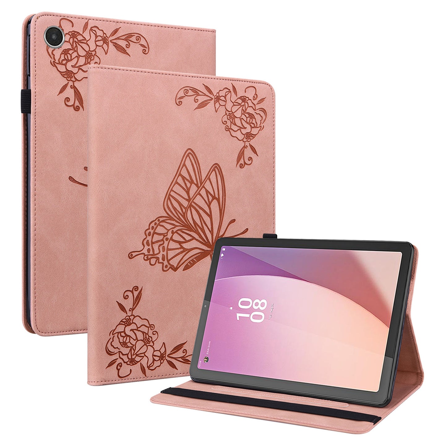 For Lenovo Tab M8 Gen 4 Stand Leather Tablet Case Imprinted Butterfly Flower Card Holder Tablet Cover