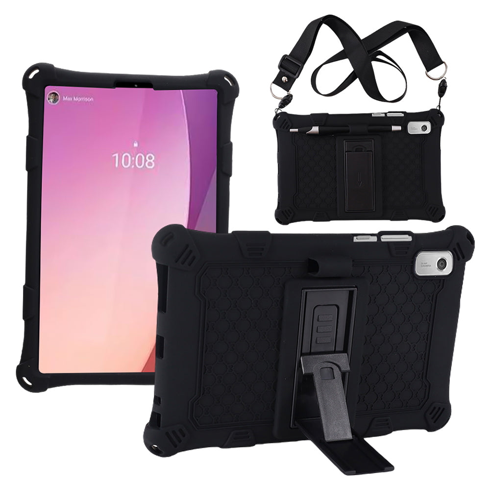 For Lenovo Tab M9 PC + Silicone Shock-Resistant Tablet Case Adjustable Kickstand Cover with Shoulder Strap