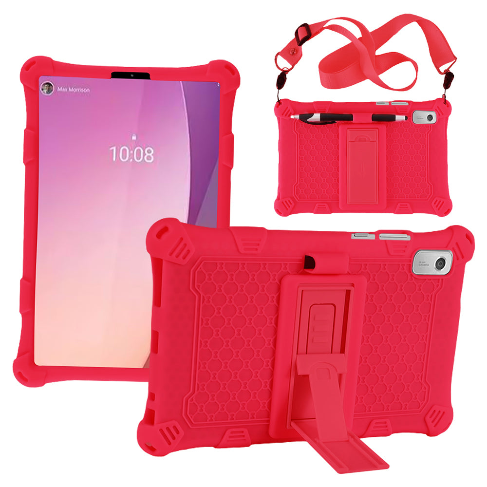 For Lenovo Tab M9 PC + Silicone Shock-Resistant Tablet Case Adjustable Kickstand Cover with Shoulder Strap