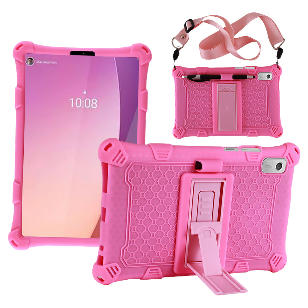 For Lenovo Tab M9 PC + Silicone Shock-Resistant Tablet Case Adjustable Kickstand Cover with Shoulder Strap