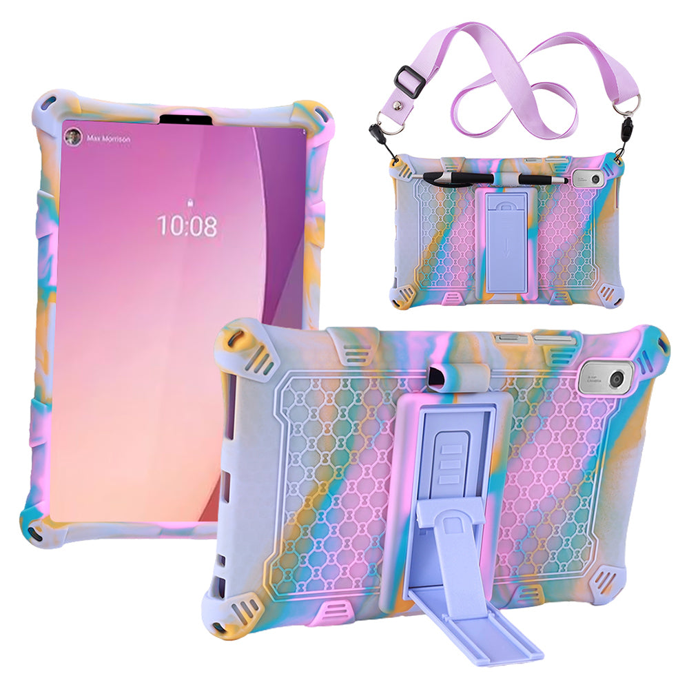 For Lenovo Tab M9 PC + Silicone Shock-Resistant Tablet Case Adjustable Kickstand Cover with Shoulder Strap