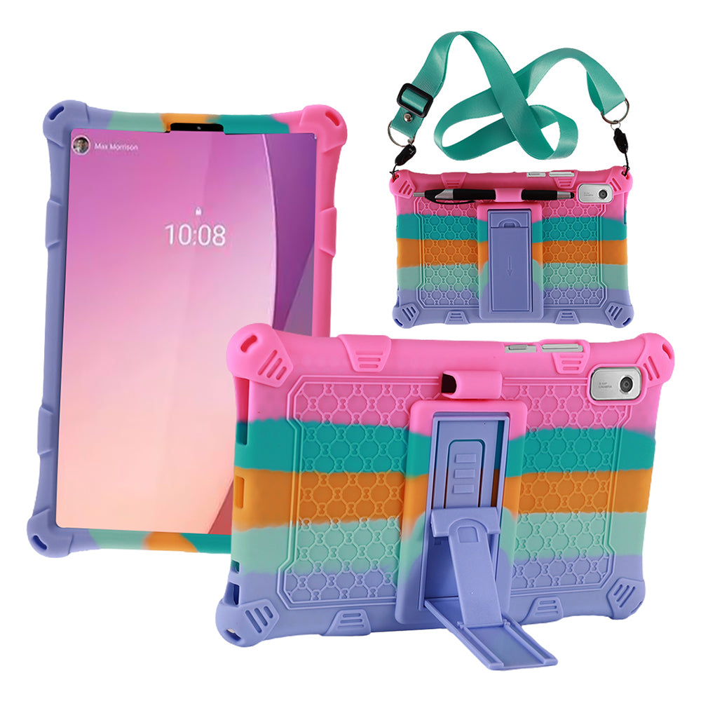 For Lenovo Tab M9 PC + Silicone Shock-Resistant Tablet Case Adjustable Kickstand Cover with Shoulder Strap