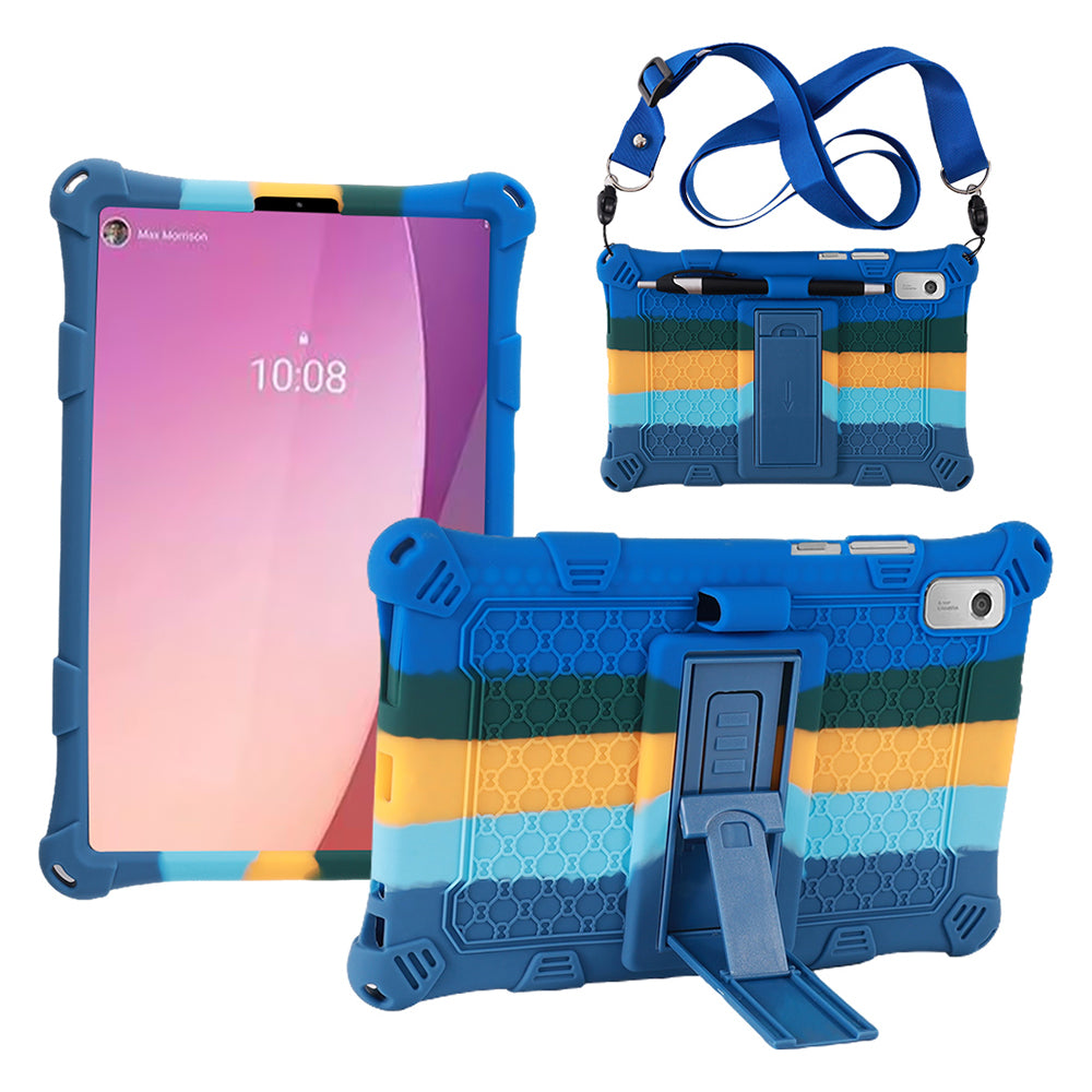 For Lenovo Tab M9 PC + Silicone Shock-Resistant Tablet Case Adjustable Kickstand Cover with Shoulder Strap