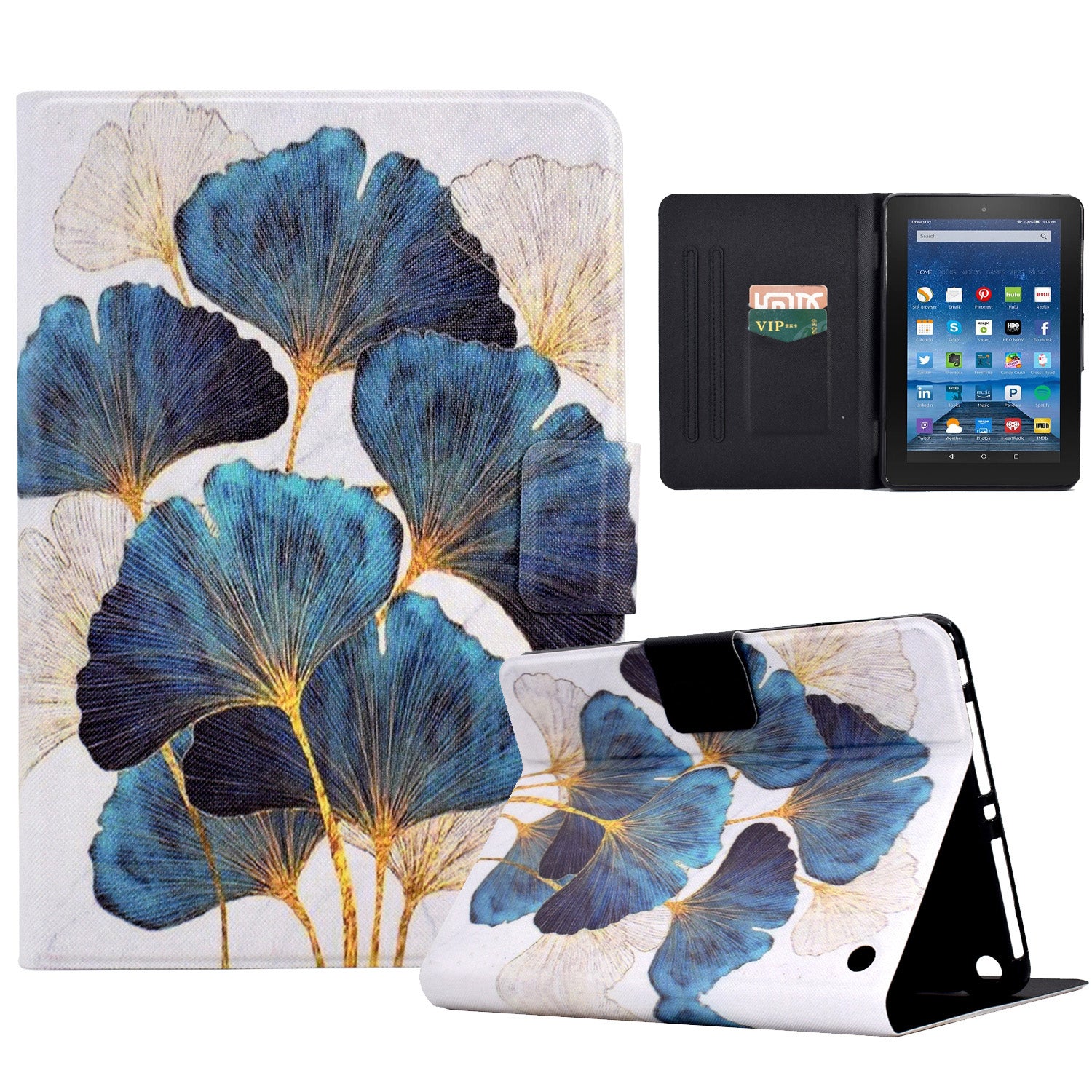 For Amazon Fire HD 8 (2020) / (2022) Case with Card Slots, Pattern Printed Leather Flip Cover Anti-Fall Tablet Case