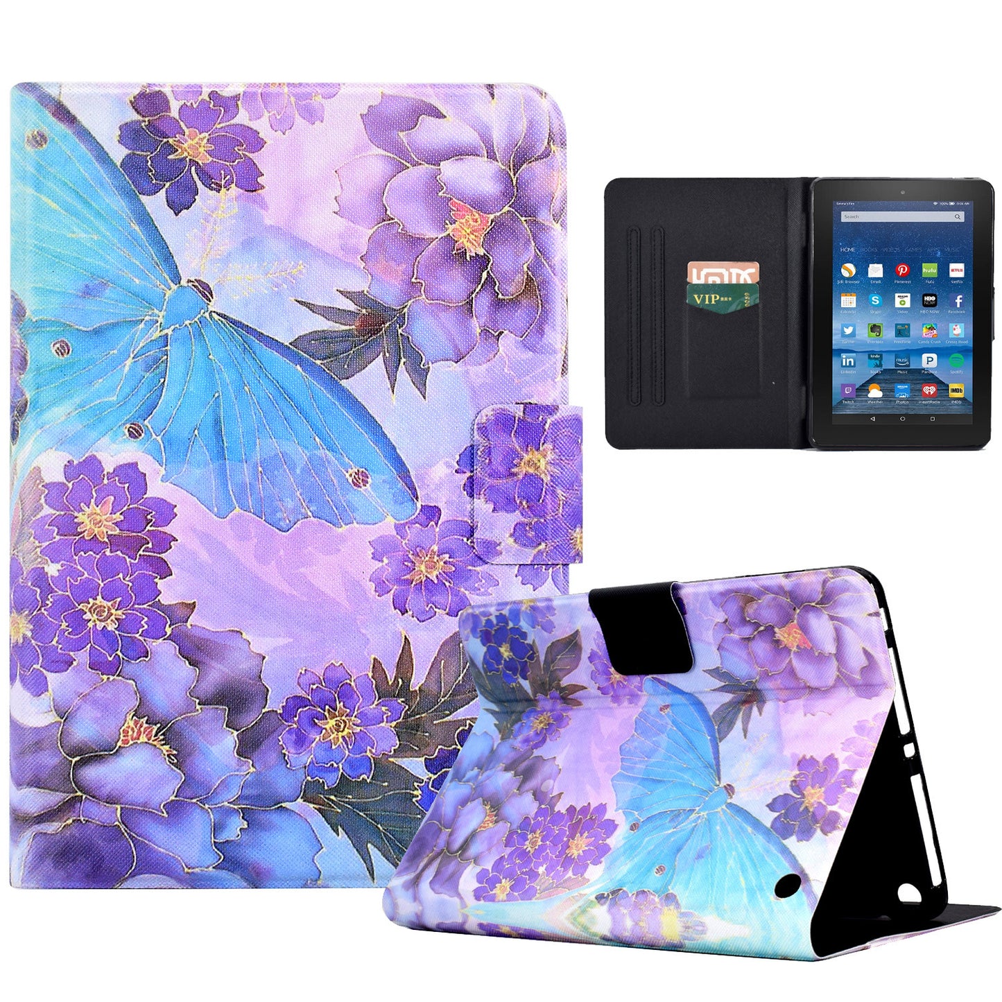 For Amazon Fire HD 8 (2020) / (2022) Case with Card Slots, Pattern Printed Leather Flip Cover Anti-Fall Tablet Case